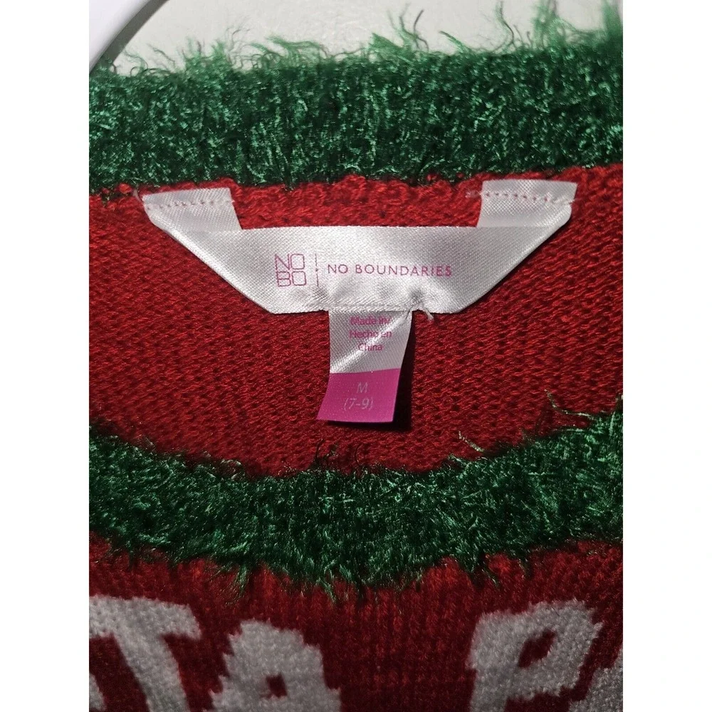 No Boundaries Juniors Medium Christmas Santa Paws Dog Red Crop Ugly Sweater